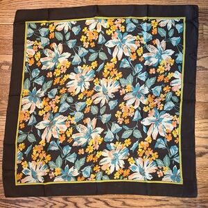 VTG. Liberty of London Scarf Floral Silk Brown Cream Teal Flowers 27”x 27”